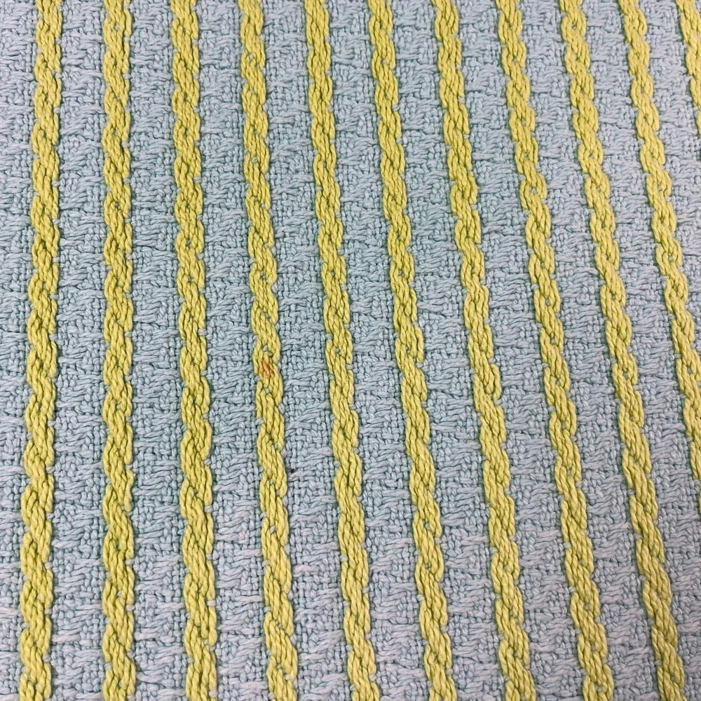 Vtg Blanket Blue Yellow Fringe Tassels Unisex Cotton‎ Cable Knit Throw